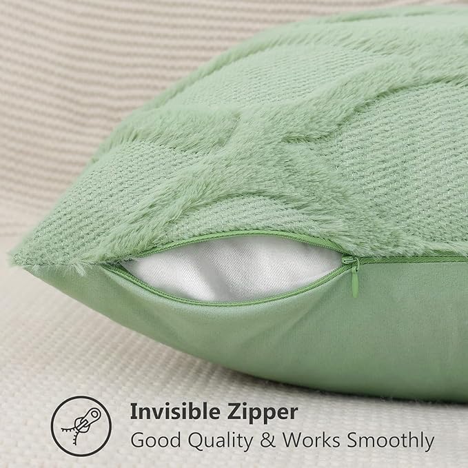 decorUhome Spring Throw Pillow Covers 12x20 Inch Set of 2, Soft Plush Faux Fur Wool Lumbar Grass Green Accent Couch Pillow Covers for Modern Farmhouse Bed Sofa Living Room