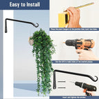 FEED GARDEN 2 Pack 12 Inch Hanging Plant Bracket Wall Hooks Decorative Plant Hangers for Outdoor Hanging Bird Feeders, Wind Chimes, Plant Baskets, Black