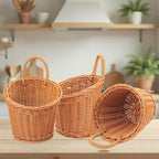 5 Pack 6.7 x 6 inch Woven Hanging Fruit Basket, Wall Hanging Wicker Baskets, Wall Fruit Wicker Basket for Kitchen, Planter, Vegetable & Fruit, Boho Home Decor