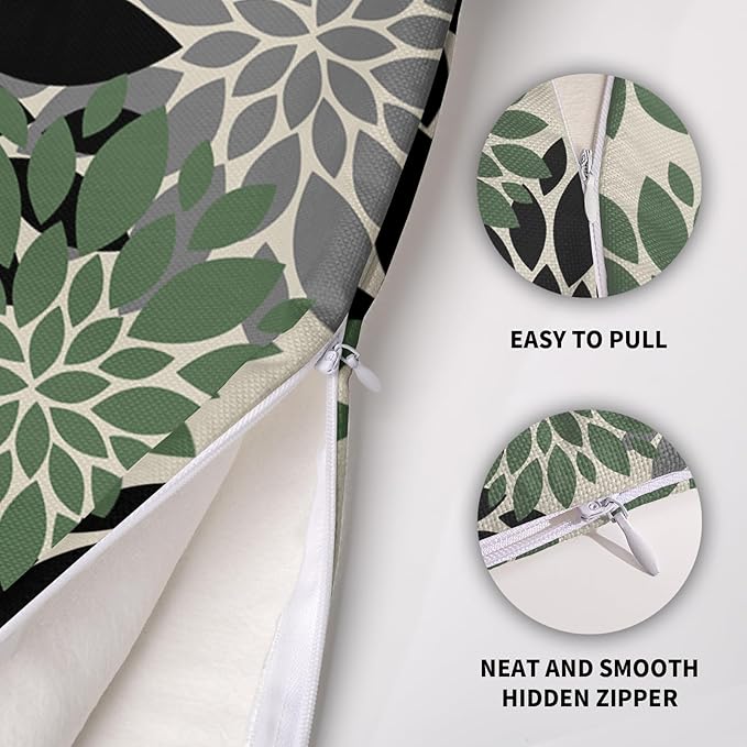 Black Sage Green Pillow Covers 24X24 Inch Set of 2, Spring Summer Floral Dahlia Flower Cream Decorative Throw Pillow Covers Outdoor Modern Farmhouse Cushion Case for Home Couch Sofa Bed Decor