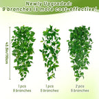 BLEUM CADE 8Pcs Fake Hanging Plants, 9 Branch Artificial Hanging Plant, Lush Faux Pothos Vines for Home Room Wall Shelf Porch Outdoor Indoor Decor (No Baskets)