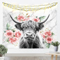 Erosebridal Highland Cow Flower Wall Hanging Bull Cattle Tapestry Room Decor Western Funny Animal Wall Blanket Rose Grey Marble Wildlife Farmhouse Room Decor Large 59x82