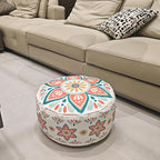 MOCOFO Round Bohemian Ottoman Pouf Cover, 18 Inch, Cotton Blend, Church Window Print, Living Room Storage Footrest, Cover Only (Blue Night)