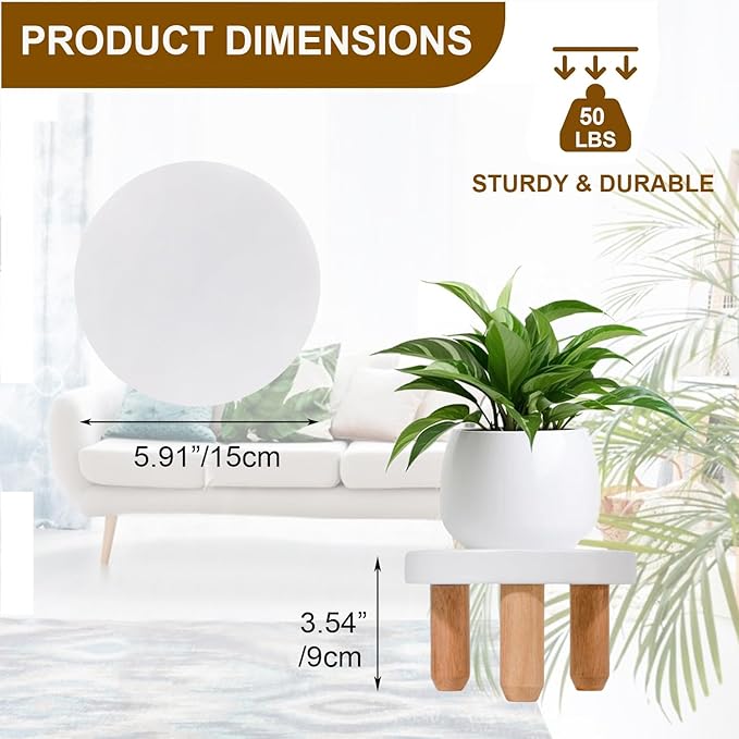 ARTORA Small Wooden Riser, Decorative Round Wood Desktop Plant Stand Mid Century Kitchen Counter Pedestal Stand for Centerpiece Pet Bowl Holder (White, 2 Pack)