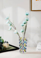 Magcolor Hand Painted Blue Woven Glass Vase -Crystal Flower Vase- 7.7 inch, Glass Plant Vase for Floral Arrangements, Centerpieces, Weddings, Housewarming, Centerpiece Home Deco.