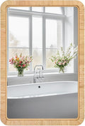 FUIN 24"x36" Rattan Wall Mirror, Natural Wicker Rectangle Bathroom Vanity Mirror, Hanging Boho Decorative Mirror for Farmhouse, Entryway, Bedroom, Living Room, Horizontal Vertical Mount