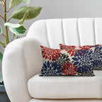 4th of July Pillow Covers 12X20 Inch Set of 2, Blue Red Black Modern Dahlia Floral Print Holiday Decorative Throw Pillow Covers Outdoor Farmhouse Cushion Case for Couch Sofa Bed Decor