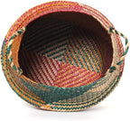 Natural Seagrass Basket - BESTCHANCEUS Seagrass Belly Basket with Handles Handmade Foldable Tote Basket for Storage,Laundry, Picnic, Plant Pot Cover, and Beach Bag Colorful 32x28CM
