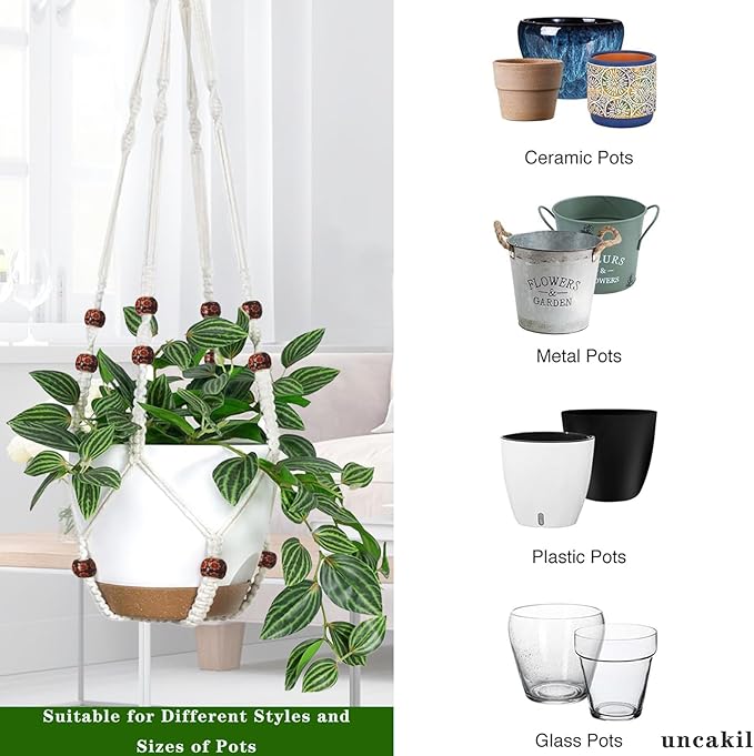 35 Inch Macrame Plant Hanger Hanging Planters for Indoor Plants Plant Pots Hangers for Live Plants and Boho Wall Home Ceiling Decor,Ivory(Planter Pot Not Included)