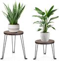 Yangbaga Wooden Plant Stands Indoor: 2Pack 11.81IN Round Planter Stands with Metal Legs,Mid Century Planter Holder for Home Decor,Multi-purpose Plant Table for Living Room/Patio/Garden/Balcony/Office