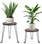 Yangbaga Wooden Plant Stands Indoor: 2Pack 11.81IN Round Planter Stands with Metal Legs,Mid Century Planter Holder for Home Decor,Multi-purpose Plant Table for Living Room/Patio/Garden/Balcony/Office