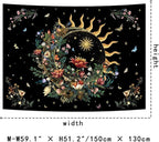 Racunbula Floral Plants Tapestry Sun and Moon Tapestry Retro Botanical Flowers Butterfly Tapestries Black Starry Sky Wall Poster Vintage Boho Aesthetic Tapestries Wall Hanging for Bedroom