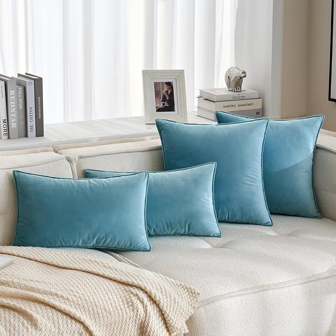 MIULEE Light Blue Velvet Throw Pillow Covers 18x18 Soft Decorative Solid Square Cushion Cases Pack of 2 Modern Luxury Home Decor for Couch, Sofa, Bedroom
