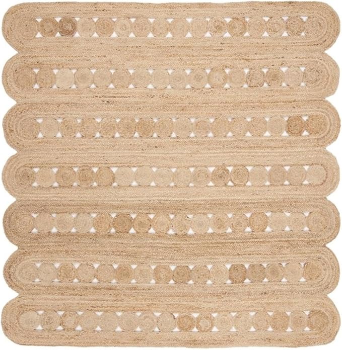 SAFAVIEH Natural Fiber Collection Area Rug - 6' Square, Natural, Handmade Farmhouse Rustic Country, Ideal for High Traffic Areas in Living Room, Bedroom (NF365B)
