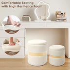 Round Ottoman with Storage Set of 2 Upholstered Velvet Vanity Stool for Living Room Storage Ottomans Multifunctional Foot Rest (White with Middle Gold)