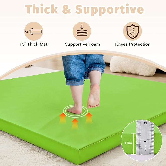 Waterproof Baby Play Mat for Floor Memory Foam 50 * 50 Cushion Playpen Playmat Tummy Time Crawling Mat Nursery Rug Thick Pad Create Soft & Safe Area for Infants,Toddler,Kids,Green