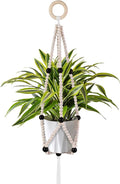 Hotfiary Plant Hanger Indoor Hanging Plant Holder Hang Planter Basket Wood Bead Decorative Flower Pot Holders Boho Farmhouse Rustic Decor Indoor Outdoor (Pot Not Included)