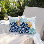 DFXSZ Dark Blue and Light Green Floral Pillow Covers 20x20 Set of 2 Outdoor Pillows Covers Waterproof Summer Pillowcovers Polyester Cushion Case Decor for Couch Patio Funiture Garden Porch 01T20