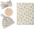 Newborn Swaddle Set with Matching Hat and Headband Bow, Wooden Birth Announcement Card, Muslin Baby Swaddle Blankets for Girls, Wildflower Pattern