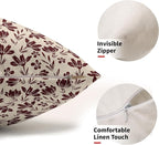 Burgundy Floral Pillow Covers 12x20 Set of 2 Vintage Rustic Old Style Cute Small Flower Cream Print Rectangle Decorative Outdoor Pillowcases Farmhouse Throw Cushion Case Couch Sofa Bed Decor