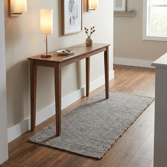Light Gray 2X4 Handwoven Jute Cotton Mat – Reversible Natural Fiber Rug for Entryway, Bathroom, or Kitchen
