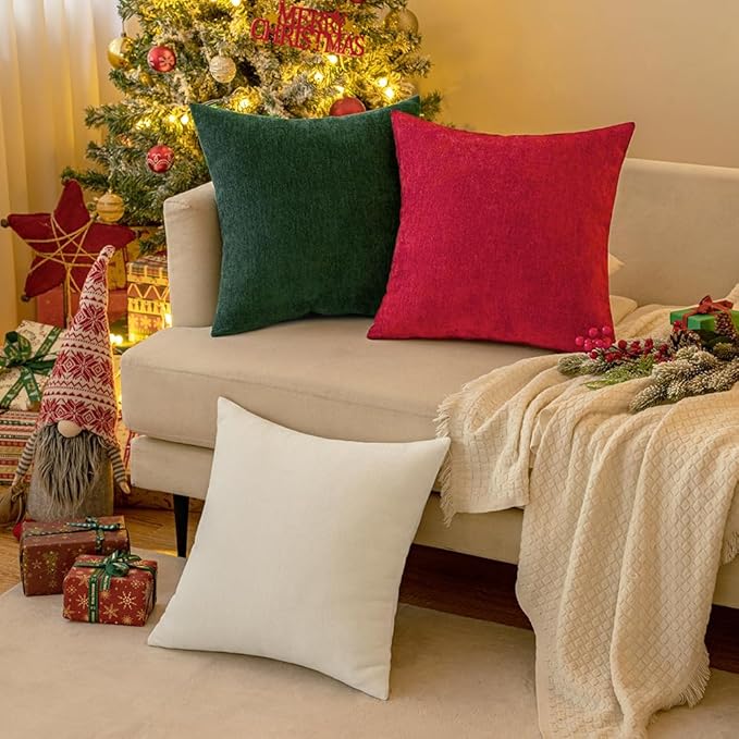 MIULEE Pack of 2 Red Decorative Christmas Pillow Covers 20x20 Inch Soft Chenille Couch Throw Pillows Farmhouse Cushion Covers for Home Decor Sofa Bedroom Living Room