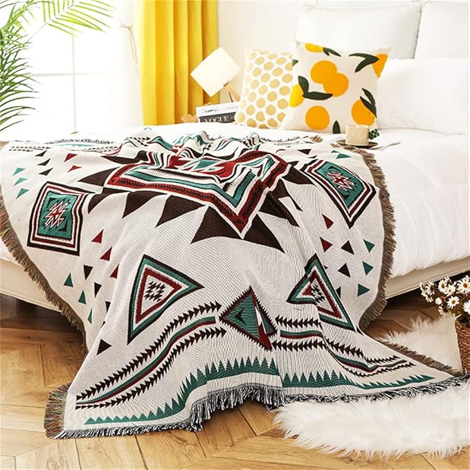 Homesy Aztec Throw Blankets Navajo Southwestern Throws Cover Reversible Green Boho Southwest Blanket for Couch Chair Sofa Bed Home Outdoor Beach Car Tent Travel Camping 51"x63"