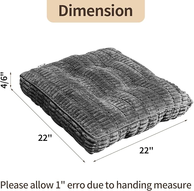 Floor Cushions, Corduroy Floor Pillow, Floors Pillows for Adults & Pets, Large Floors Pouf, Square Floored Pillows for Sitting & Yoga(2PC, Dark Grey，22"×22"×3.9")