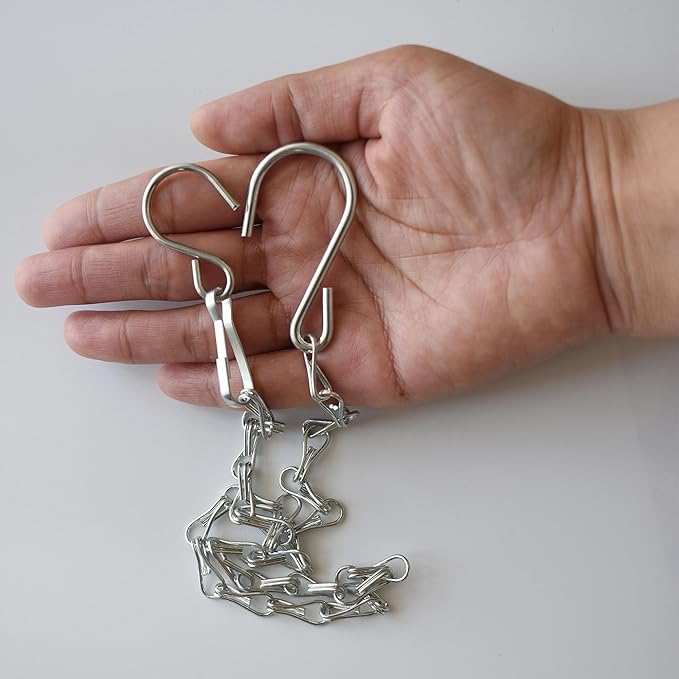 Chain for Hanging Plants,21 Inch Silver Hanging Chain, Small Hanging Basket Chain Kits with Hooks for Bird Feeder Hanging Basket Extender Porch Wind Chime (Silver, 21 Inch-6PCS)