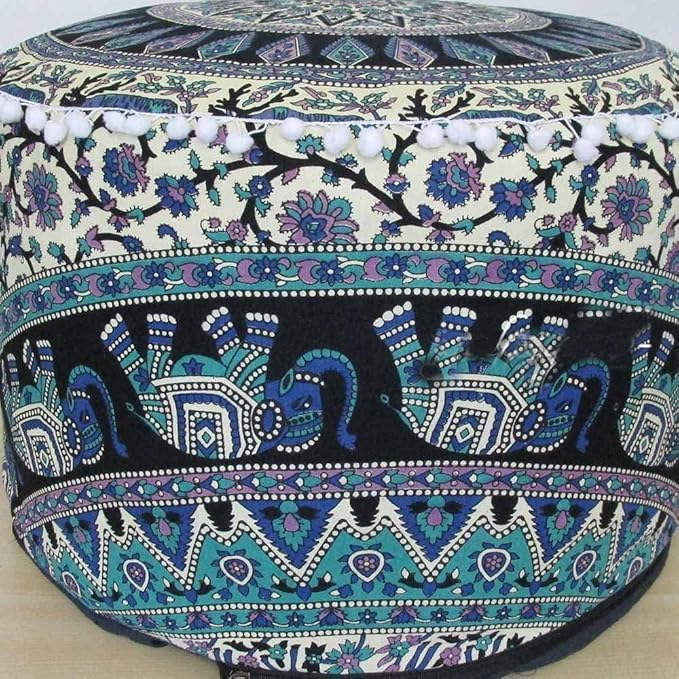 Indian Mandala Floor Pillow Pouf Cover Hippie Boho Cotton Ottoman Decorative Cushion Cover Meditation Seating Throw Home Decor Footstool Bohemian Couch Cover