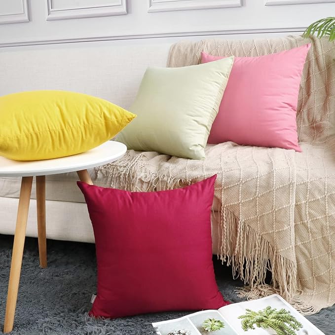 Thmyo 4-Pack 100% Cotton Comfortable Solid Decorative Throw Pillow Case Square Cushion Cover Pillowcase Sublimation Blank Pillow Covers DIY Throw Pillowcase for Sofa(18x18inch/45x45cm,Lemon Yellow)