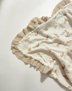Muslin Ruffled Baby Blanket, Extra Large 52 x 52 Inches, Soft Breathable Cotton Crib Blanket for Newborn Infant Toddler (White-Ruffled, Printed)