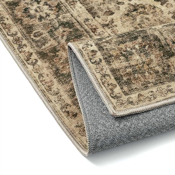 2x6 Washable Runner Rug for Kitchen Hallway Brown Vintage Non-Slip Low Pile Distressed Rustic Carpet Soft Long Throw Rug for Indoor Entryway Bedroom