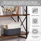 Goodpick Woven Storage Basket for Shelves, Baskets for Organizing, Cotton Rope Baskets with Handles, Rectangle Basket for Baby Toy Storage, 13 x 10 x 9 Inches, White & Dark Gray