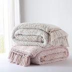 Ultra Soft Fleece Sherpa Blanket King Size,Lightweight Cozy Boho Bed Blanket with Decorative Tassel, Pattern Reversible, 2 Tones Ombre Dusty Pink,104”x90”