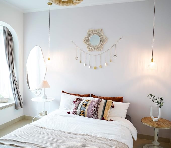 Mkono Boho Wall Mirror Decor Round Macrame Hanging Wall Art Decoration for Bedroom Nursery Living Room Apartment Office Entryways Home, Teen Girl Mothers Gift, Ivory
