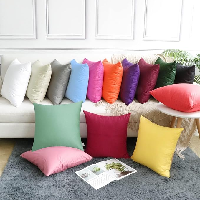 Thmyo 4-Pack 100% Cotton Comfortable Solid Decorative Throw Pillow Case, Square Cushion Cover Pillowcase Sublimation Blank Pillow Covers DIY Throw Pillowcase for Sofa(18x18 inch/ 45x45cm,Mist Green)