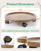 2 Pack Plant Caddy with Wheels, 14" Wood Rolling Plant Stand with 360° Lockable Wheels, Plant Stands Outdoor for Large Plants, Flower Cart Plant Dolly Plant Caster for Heavy Objects, Walnut