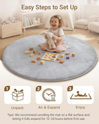 Thick Round Baby Play Mat for Floor,47 Inch Playpen Mat Foam Mats,Soft Support & Plush Feel Play Tent Mats for Infant,Kids,and Toddler Crawling,Non-Slip Back for Kids Indoor Playhouses(Light Grey)