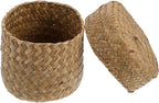 PRETYZOOM Woven Flower Basket with Lid Handmade Mini Storage Container for Sundries Seagrass Decorative Box for Home Parties and Flower Shops