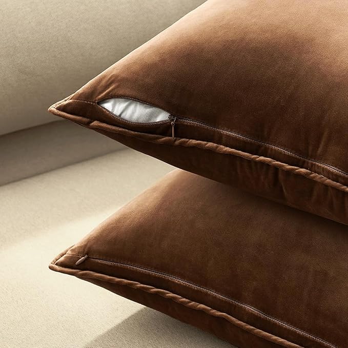 MIULEE Brown Velvet Throw Pillow Covers 22x22 Soft Decorative Solid Square Cushion Cases Pack of 2 Modern Luxury Home Decor for Couch, Sofa, Bedroom