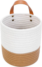 Hanging Basket - Wall Hanging Baskets for Organizing - Hanging Storage Woven Wall Basket - Small Wicker Wall Baskets for Wall Decor - Hanging Planter Baskets 6.3" x 7" (White and Brown)