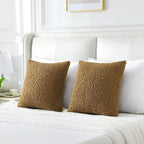 FUTEI Khaki Throw Pillow Covers 18x18 Inch Set of 2,Furry Faux Fur Teddy Boucle Textured Cushion Covers,Soft Fluffy Decorative Pillow Case,Home Decor for Couch Bed Living Room Office Car