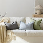 12x20 Linen Pillow Covers Steel Blue Pack of 2 Farmhouse Boho Neutral Accents Striped Textured Rectangular Lumbar Decorative Throw Pillow Cases for Living Room Couch Bed Home Decor