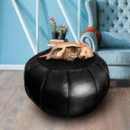 Louis Donné Unstuffed Moroccan Ottoman Pouf Cover, Foot Stool/Ottoman Foot Rest Replacement Cover, Balcony & Indoor Use, 21dia Black (ONLY Cover)