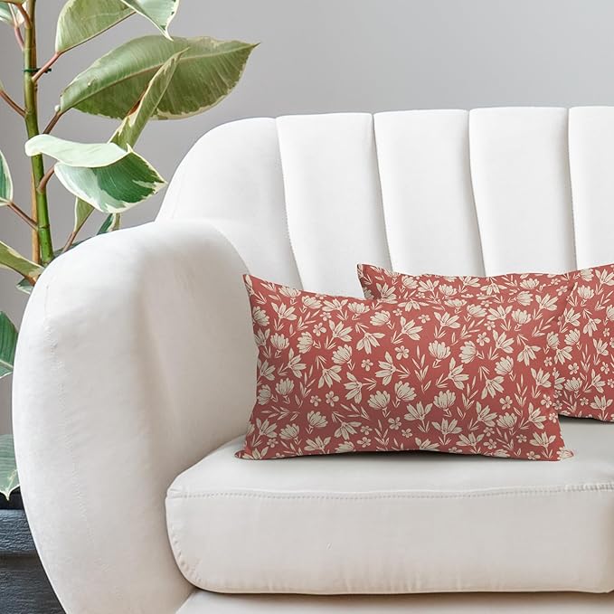 Coral Pink Pillow Covers 12x20 Set of 2 Vintage Floral Rustic Old Style Cute Flower Print Rectangle Decorative Outdoor Pillowcases Seasonal Farmhouse Throw Cushion Case Couch Sofa Bed Decor