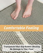 AMOAMI Upgraded Waffle Bath Mat, Super Absorbent Non Slip Bath Mats for Bathroom Floor, Machine Washable Bathroom Rugs with Tassels, Rubber Backed Bathroom Mats, Ultra Soft, 20" x 32", Green & Cream
