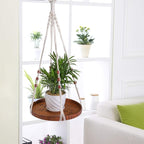 Hedume Macrame Plant Hanger with 2 Pack Ceiling Hooks, Indoor Outdoor Hanging Plant Holder with Large Tray for Succulents, Cacti, Small Plants, Boho Bohemian Home Decor with Wood Beads