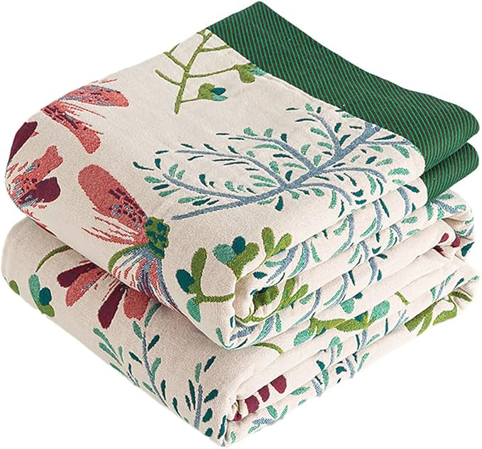 Boho Throw Blanket, 100% Organic Cotton Breathable Ultra Soft 60" x 80" Bed Quilt Throw - All Season Floral Rustic Farmhouse Decor Luxury Reversible Blanket for Sofa Couch Chair and Gift