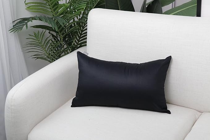 Thmyo 4-Pack 100% Cotton Lumbar Comfortable Solid Decorative Throw Pillow Case Rectangle Cushion Cover Sublimation Blank Pillow Covers Christmas DIY Throw Pillowcases for Sofa(12x20inch/30x50cm,Black)